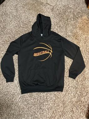 Black Basketball Graphic Hoodie with Orange Logo
